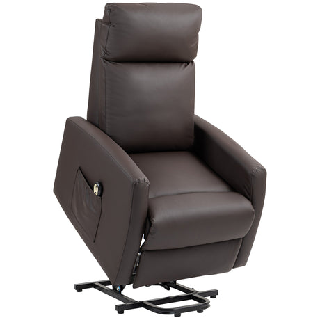 easycomfort easycomfort poltrona alzapersona reclinabile a 145 con telecomando e poggiapiedi in pelle pu marrone scuro 67x95x105 cm