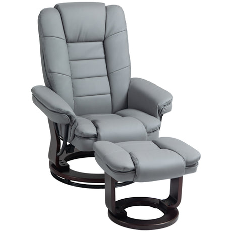 easycomfort easycomfort poltrona con poggiapiedi reclinabile con poggiatesta e braccioli in pelle pu e acciaio 85x82x106 cm grigio