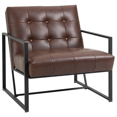 easycomfort easycomfort poltrona imbottita stile industriale trapuntata a bottoni arredamento moderno poltroncina da ingresso in metallo e pu 75x81x78cm marrone