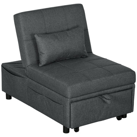 easycomfort easycomfort poltrona letto singolo 3 in 1 reclinabile a 3 livelli con cuscino in tessuto effetto lino 65 5x104x81 cm grigio
