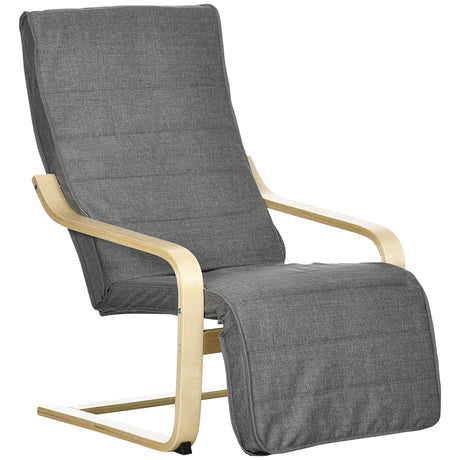 easycomfort easycomfort poltrona relax con poggiapiedi a 5 livelli e poggiatesta in legno di betulla e tessuto grigio