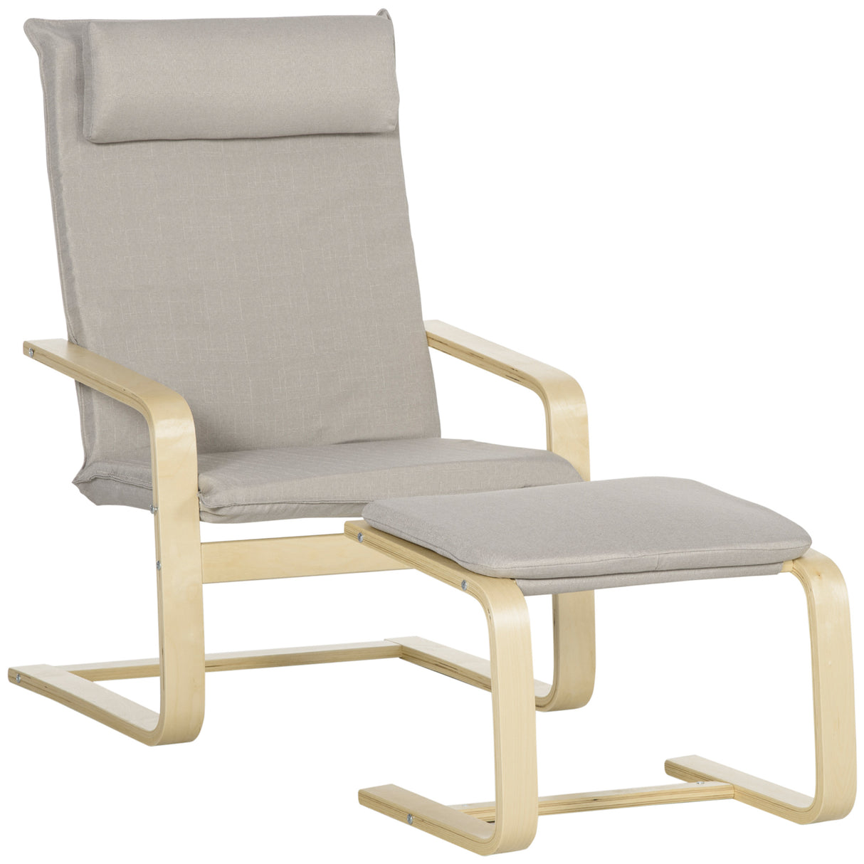 easycomfort easycomfort poltrona relax con pouf poggiapiedi in legno e tessuto con poggiatesta 67x69x100cm grigio