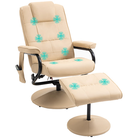 easycomfort easycomfort poltrona relax con pouf poggiapiedi reclinabile a 145 con 10 punti massaggio e telecomando in finta pelle crema