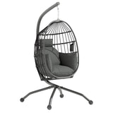 easycomfort easycomfort poltrona sospesa a uovo con gancio regolabile 2 cuscini e cesto in acciaio 120x88x192 cm nero e grigio