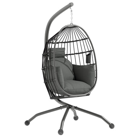easycomfort easycomfort poltrona sospesa a uovo con gancio regolabile 2 cuscini e cesto in acciaio 120x88x192 cm nero e grigio