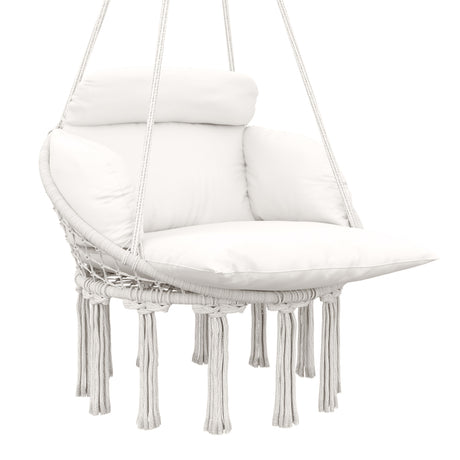 easycomfort easycomfort poltrona sospesa in stile boho con cuscino in acciaio cotone e poliestere 80x60x40 cm bianco crema