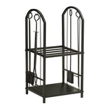 easycomfort easycomfort portalegna a 2 ripiani in metallo con paletta scopa attizzatoio e pinza 41 5x32 5x74 5 cm nero