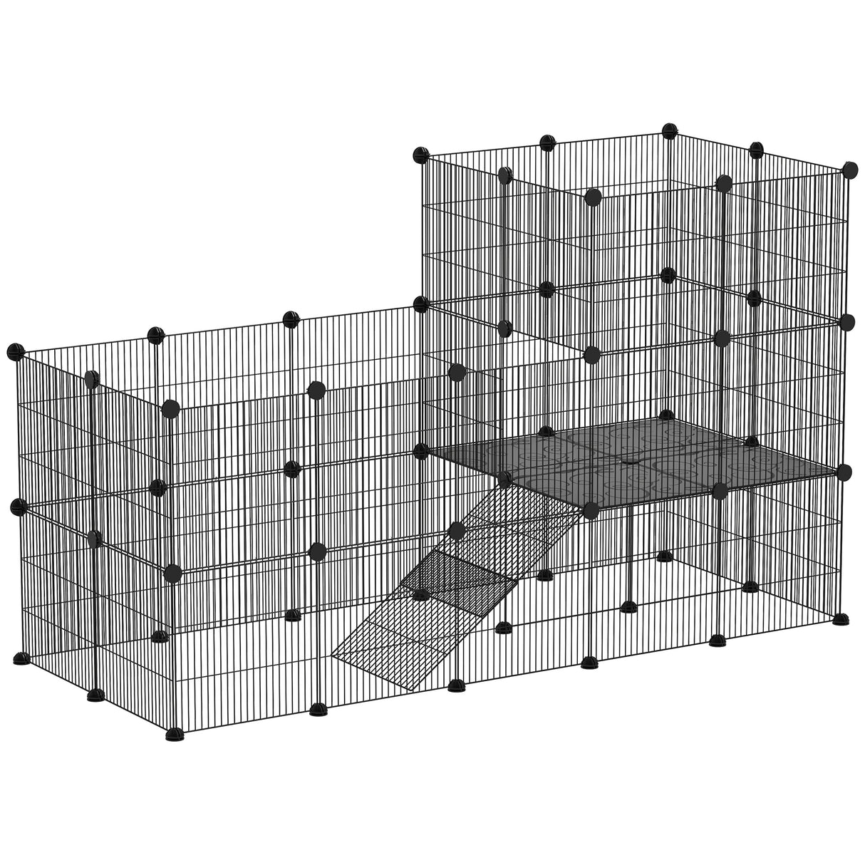 easycomfort easycomfort recinto per animali modulabile e multilivello con 39 pannelli in acciaio e pp 140x70x105 cm nero