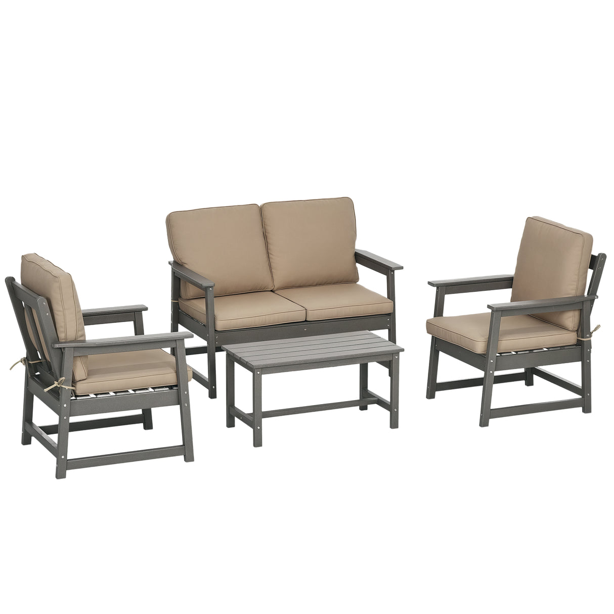easycomfort easycomfort salotto da giardino con divanetto 2 poltrone e tavolino in hdpe con cuscini grigio scuro