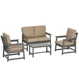 easycomfort easycomfort salotto da giardino con divanetto 2 poltrone e tavolino in hdpe con cuscini grigio scuro