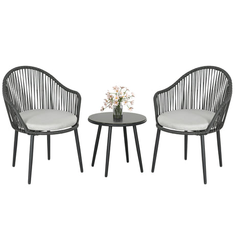 easycomfort easycomfort salotto da giardino in rattan con 2 poltroncine con cuscini e tavolino da caffe in vetro grigio