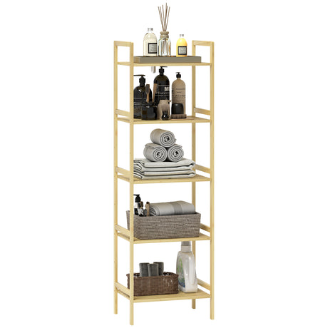 easycomfort easycomfort scaffale bagno a 5 ripiani regolabili in altezza in bambu 43 5x31 5x142 cm legno naturale