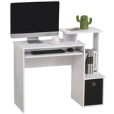easycomfort easycomfort scrivania moderna con mensola per tastiera e cassetto in tessuto 100x40x86 6cm bianco e nero