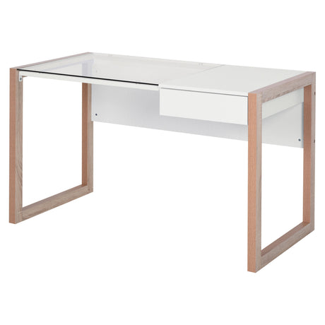 easycomfort easycomfort scrivania moderna di design in legno e vetro temperato con cassetto bianca e color legno per ufficio 120x60x75cm ean 8054144130002