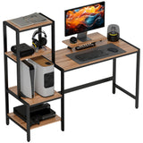 easycomfort easycomfort scrivania per camera con scaffale a 4 ripiani e supporto per monitor 150x48x125cm marrone