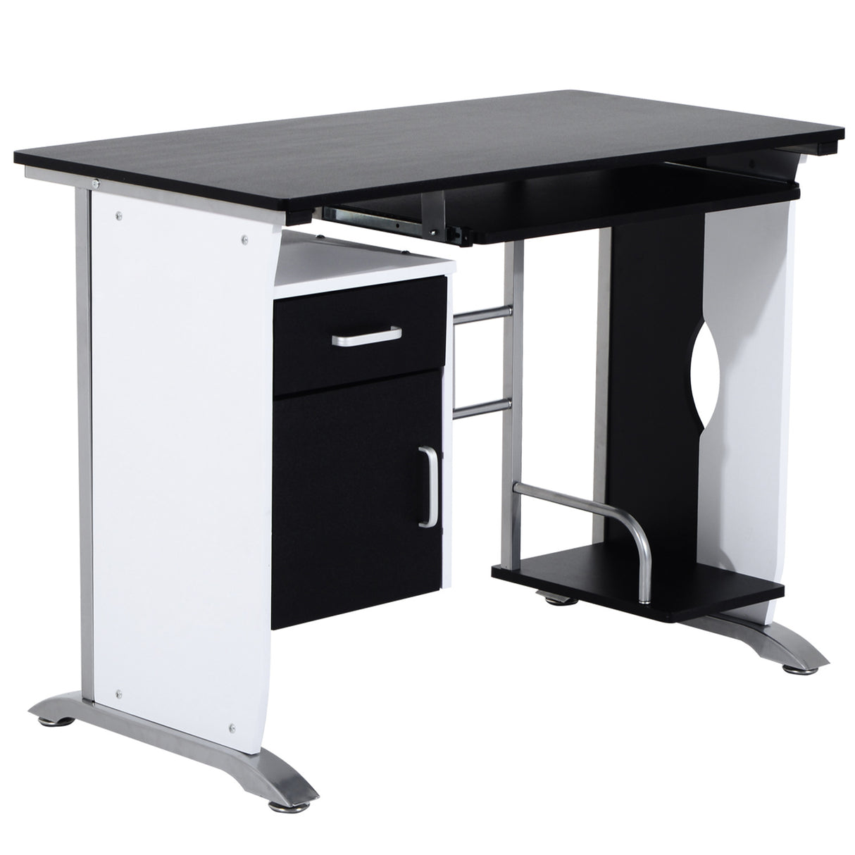 easycomfort easycomfort scrivania per computer con ripiano cassetto e armadietto in mdf e ferro 100x52x75 cm bianca e nera
