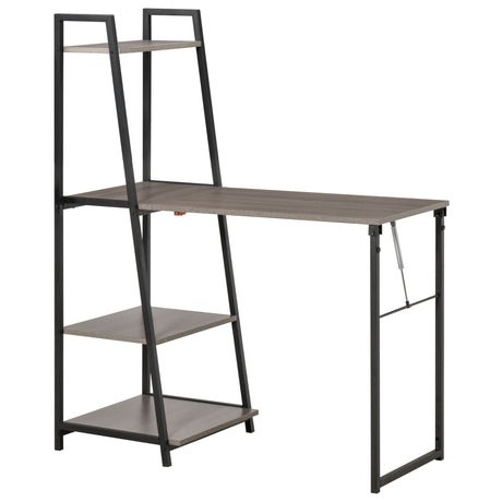 easycomfort easycomfort scrivania pieghevole con libreria salvaspazio a 4 livelli in metallo nero e legno grigio 106x48x128cm