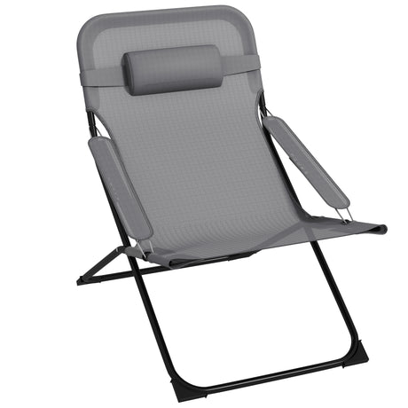 easycomfort easycomfort sedia da giardino pieghevole e reclinabile su 4 livelli in acciaio e poliestere 69x91x96 cm nera grigia