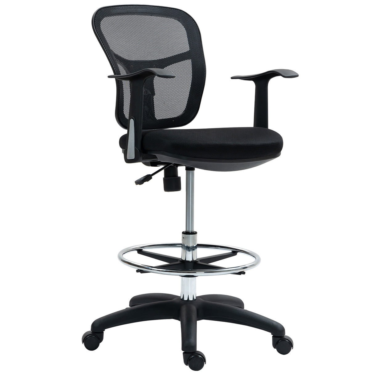 easycomfort easycomfort sedia girevole con anello poggiapiedi e schienale ricurvo in poliestere schiuma e plastica 55x58x94 cm nero
