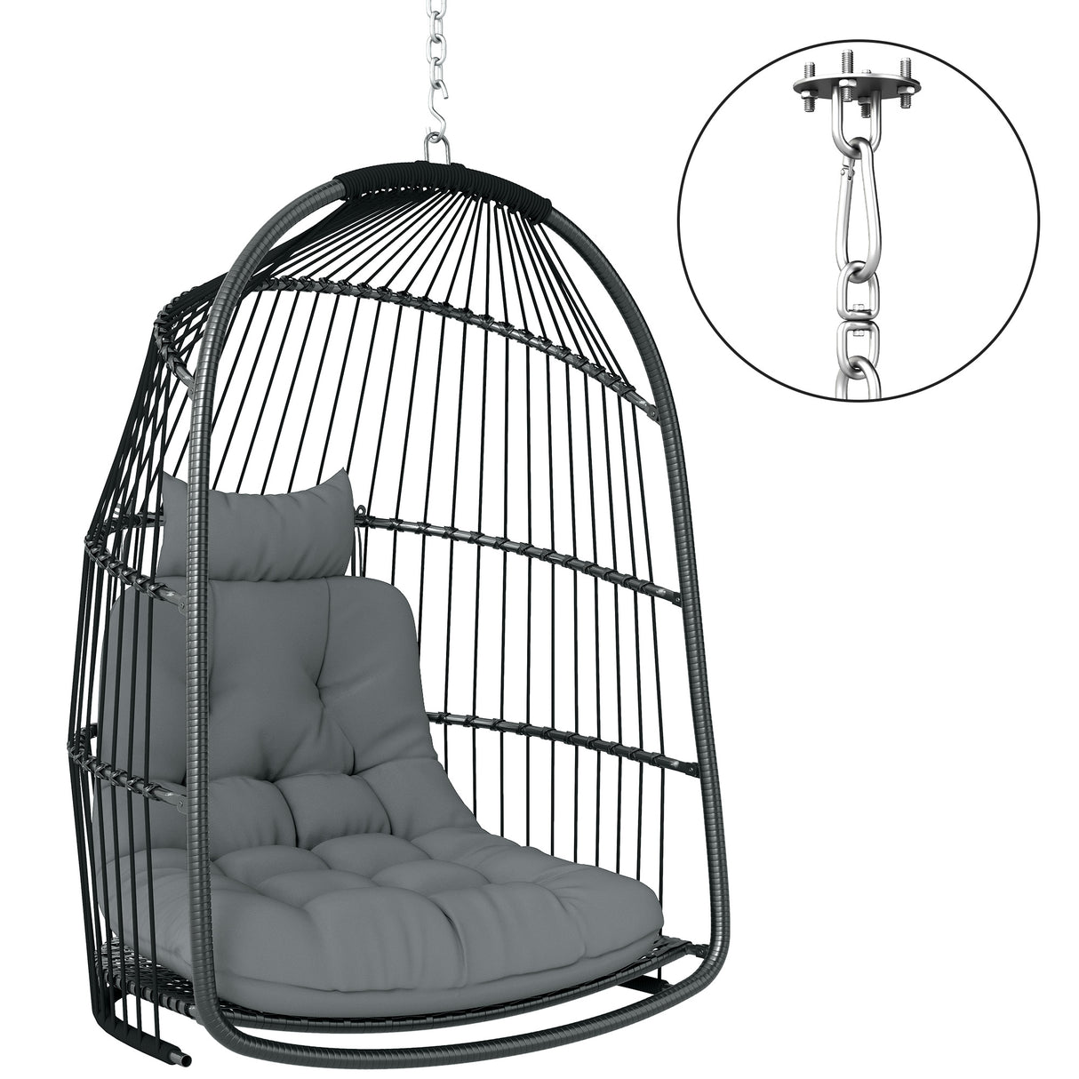 easycomfort easycomfort sedia sospesa a dondolo pieghevole da interno ed esterno con cuscino e poggiatesta grigio scuro