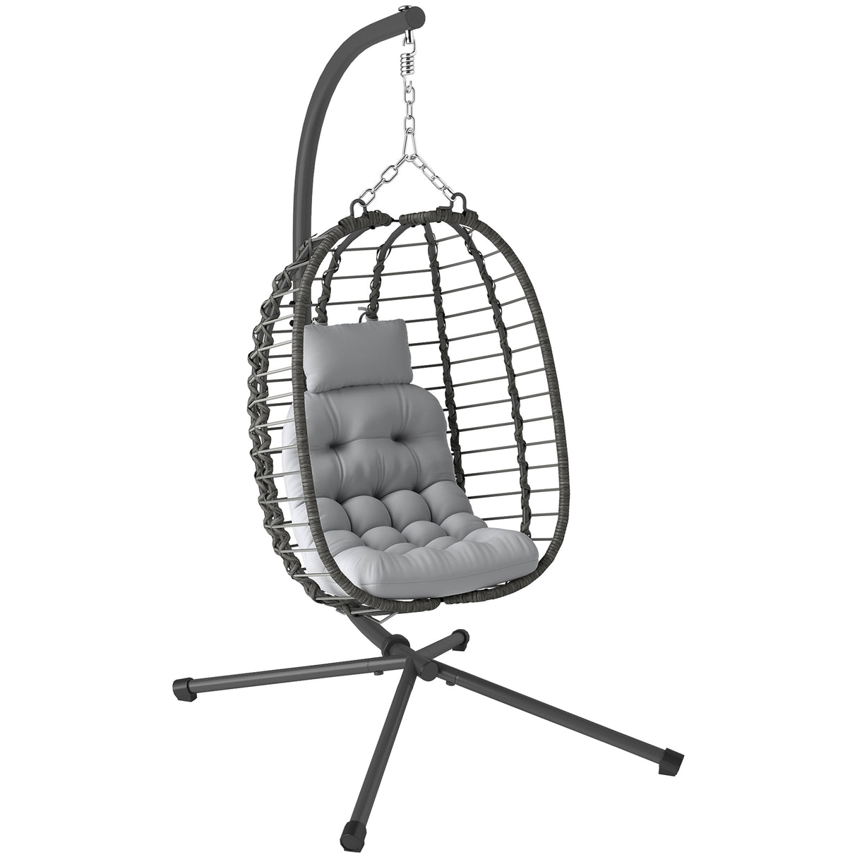 easycomfort easycomfort sedia sospesa in rattan a uovo con cuscino e poggiatesta altezza regolabile e seduta richiudibile grigio
