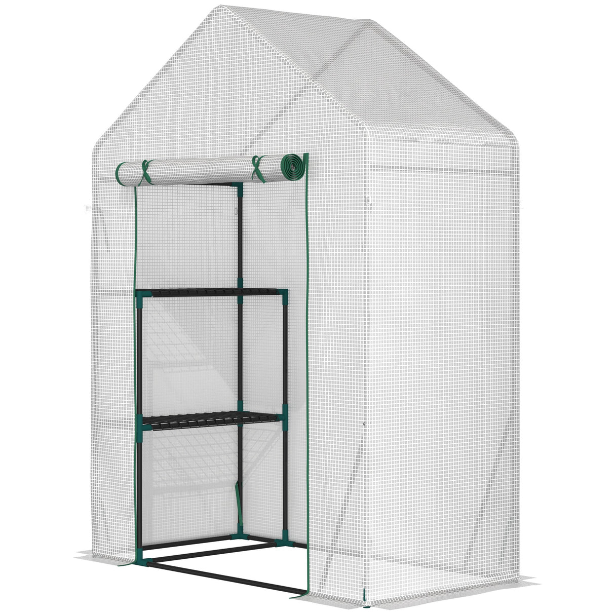 easycomfort easycomfort serra da giardino in pe e acciaio per esterni con 2 scaffali e porta avvolgibile 143x73x195 cm bianco