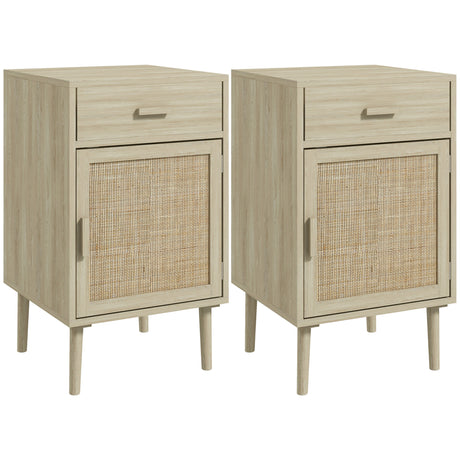 easycomfort easycomfort set 2 comodini per camera da letto con cassetto e anta in rattan stile boho colore legno