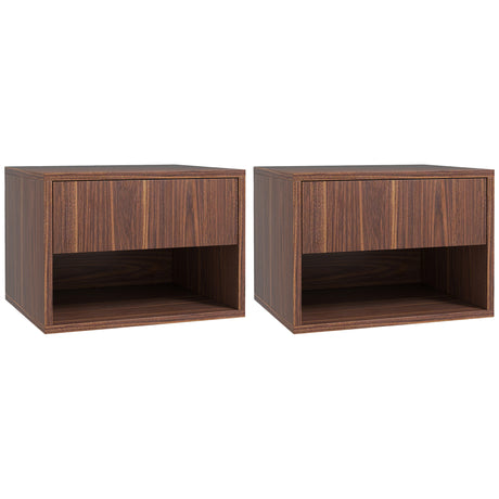 easycomfort easycomfort set 2 comodini sospesi con cassetto e ripiano inferiore aperto in legno 40x34x29 cm marrone