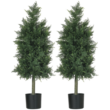 easycomfort easycomfort set 2 piante finte di cedro in pe con vaso di plastica pp in acciaio e cemento 38x12 5x90 cm verde