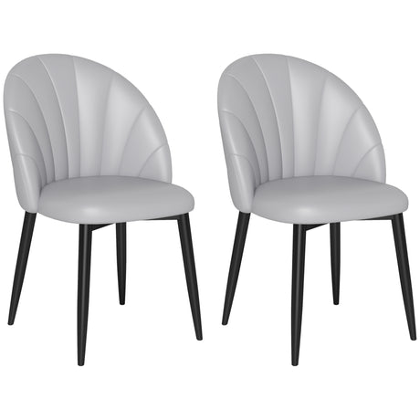 easycomfort easycomfort set 2 sedie da pranzo in pelle pu con gambe in metallo e schienale a conchiglia grigio chiaro