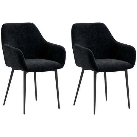 easycomfort easycomfort set 2 sedie per sala da pranzo moderne con braccioli seduta imbottita e gambe in acciaio 54x57x80cm nero