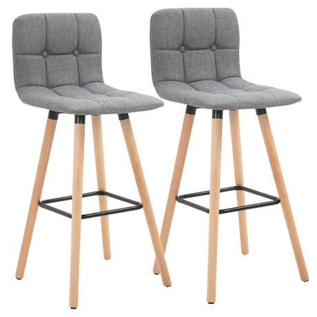 easycomfort easycomfort set 2 sgabelli da bar con schienale e poggiapiedi seduta imbottita in tessuto e gambe in legno 41 5x47x97 5 grigio