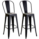 easycomfort easycomfort set 2 sgabelli da bar industriale con schienale rimovibile e poggiapiedi in metallo 44x49x116 cm nero