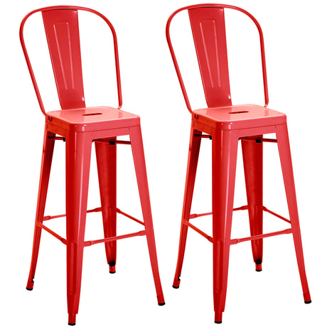 easycomfort easycomfort set 2 sgabelli da cucina di design con schienale rimovibile e poggiapiedi in metallo 44x49x116 cm rosso