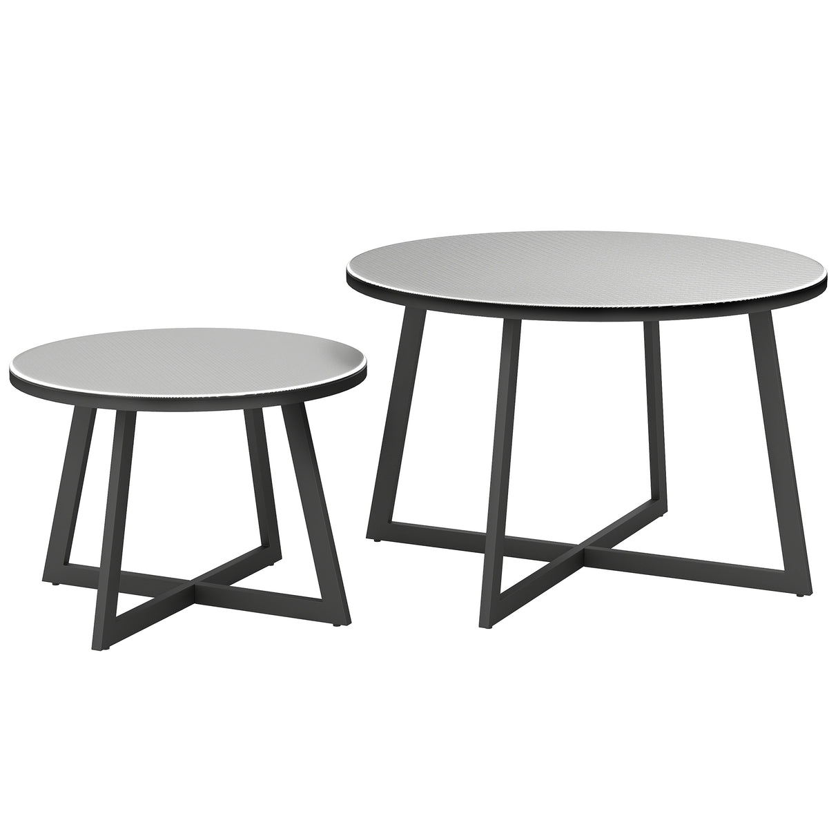 easycomfort easycomfort set 2 tavolini per esterni con piano in vetro temperato 70x45 cm e 50x35 cm grigio