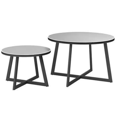 easycomfort easycomfort set 2 tavolini per esterni con piano in vetro temperato 70x45 cm e 50x35 cm grigio