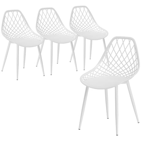 easycomfort easycomfort set 4 sedie da pranzo moderne con schienale traforato in plastica e gambe in metallo bianco