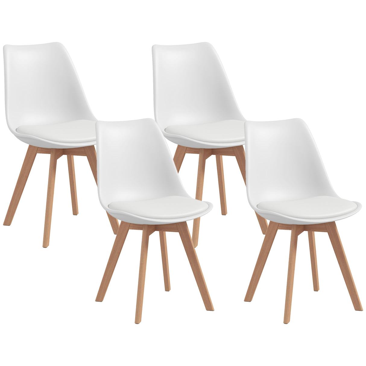 easycomfort easycomfort set 4 sedie da pranzo stile nordico in plastica con gambe in legno e cuscino in finta pelle bianco