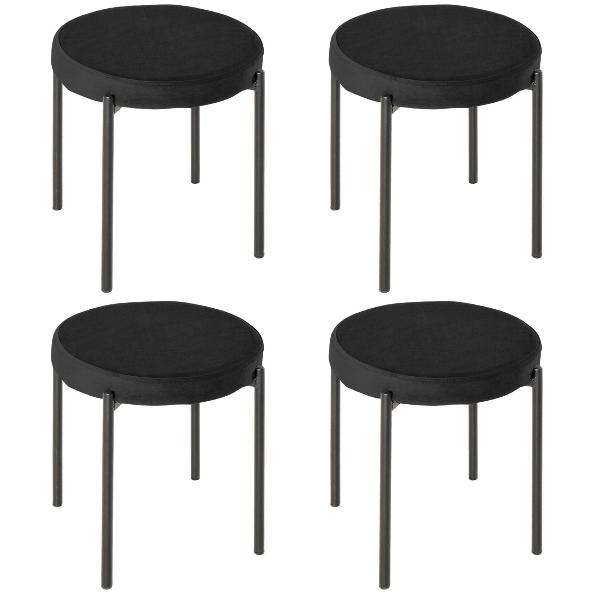 easycomfort easycomfort set 4 sgabelli bassi e rotondi in metallo e tessuto effetto velluto 41 5x41 5x46 cm nero