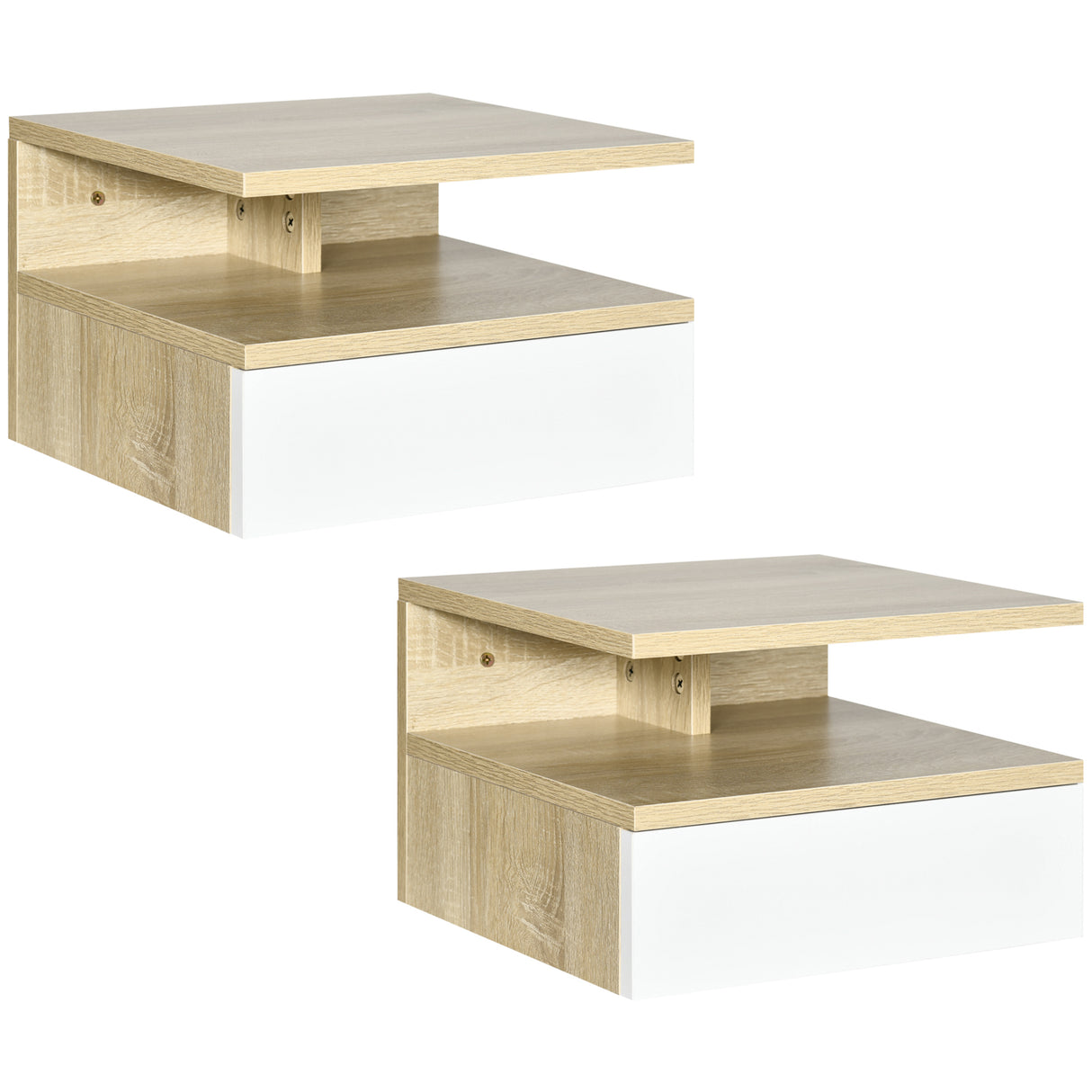 easycomfort easycomfort set da 2 comodini sospesi con cassetto e ripiano superiore in legno 35x32x22 5 cm bianco e rovere