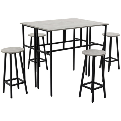 easycomfort easycomfort set da bar 6 pezzi con 4 sgabelli da bar e 2 tavoli alti in legno truciolato e acciaio per cucina e soggiorno grigio