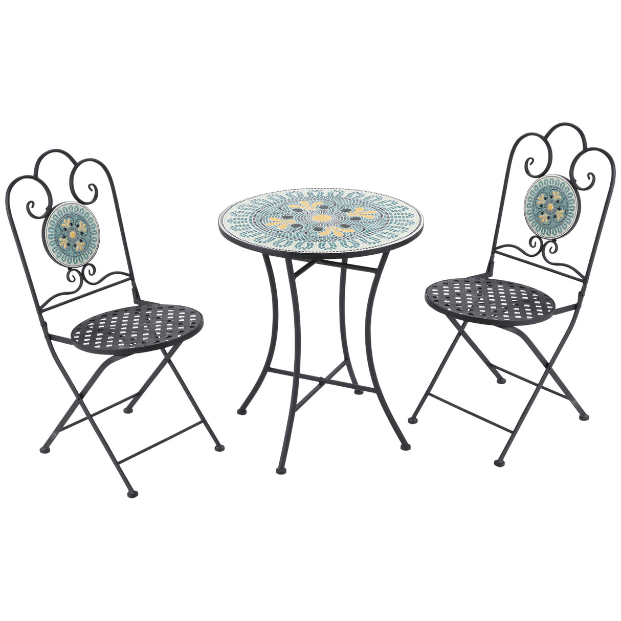 easycomfort easycomfort set da giardino 3 pezzi con mosaico tavolino e 2 sedie pieghevoli verde