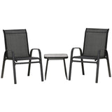 easycomfort easycomfort set da giardino 3 pezzi con tavolino e 2 sedie impilabili in acciaio e tessuto traforato nero