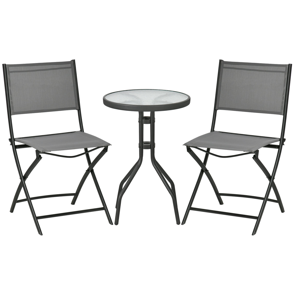 easycomfort easycomfort set da giardino 3 pezzi in acciaio con 2 sedie pieghevoli in tessuto traspirante e tavolo rotondo