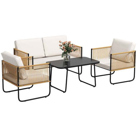 easycomfort easycomfort set da giardino 4 pezzi in rattan e acciaio con divanetto 2 poltrone da esterno e tavolino basso multicolore