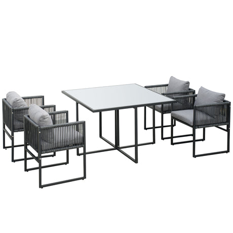 easycomfort easycomfort set da giardino 5 pezzi in rattan 4 sedie da giardino e tavolo da pranzo con piano in vetro