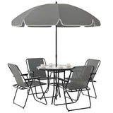 easycomfort easycomfort set da giardino 6 pezzi in acciaio con 4 sedie pieghevoli ombrellone e tavolo rotondo grigio e nero
