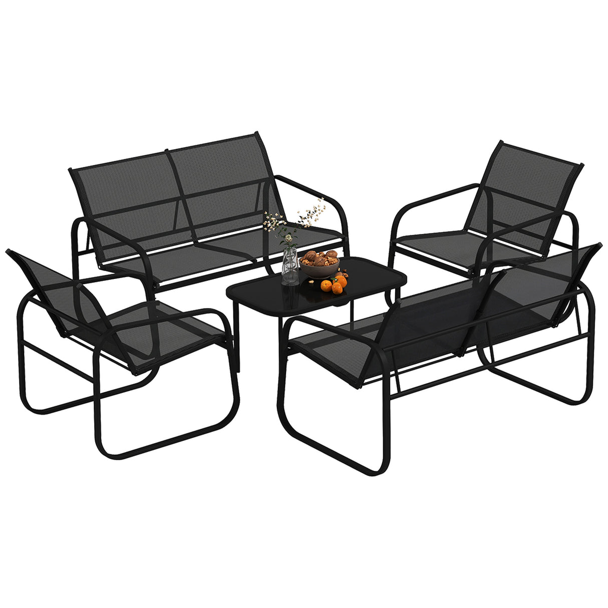 easycomfort easycomfort set da giardino con 2 divani 2 posti 2 poltrone e un tavolino da caffe con piano in vetro nero