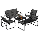 easycomfort easycomfort set da giardino con 2 divani 2 posti 2 poltrone e un tavolino da caffe con piano in vetro nero