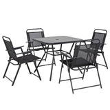 easycomfort easycomfort set da giardino con 4 sedie pieghevoli con braccioli e tavolo con foro per ombrellone nero